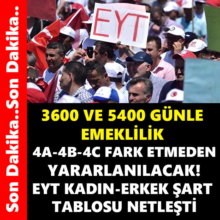 3600 VE 5400 GÜNLE EMEKLİLİK 4A-4B-4C FARK ETMEDEN YARARLANILACAK