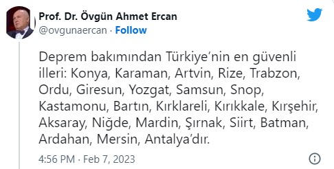 PROF.DR. AHMET ERCAN TÜRKİYE'NİN DEPREM ACISINDAN EN GÜVENİLİR İLLERİNİ AÇIKLADI