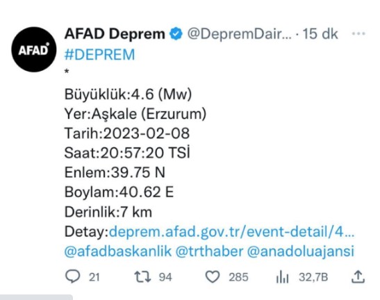 SON DAKİKA.. ERZURUM'UN AŞKALE İLÇESİNDE DEPREM